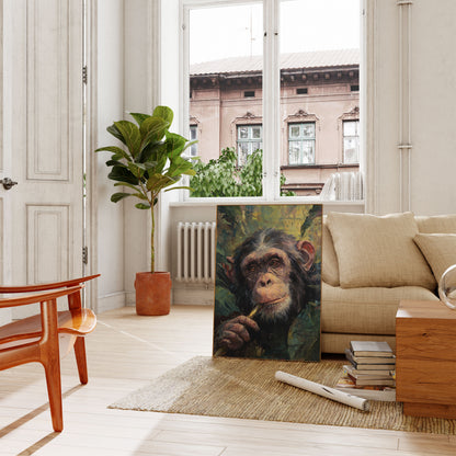 Thoughtful Chimp with Pipe Poster