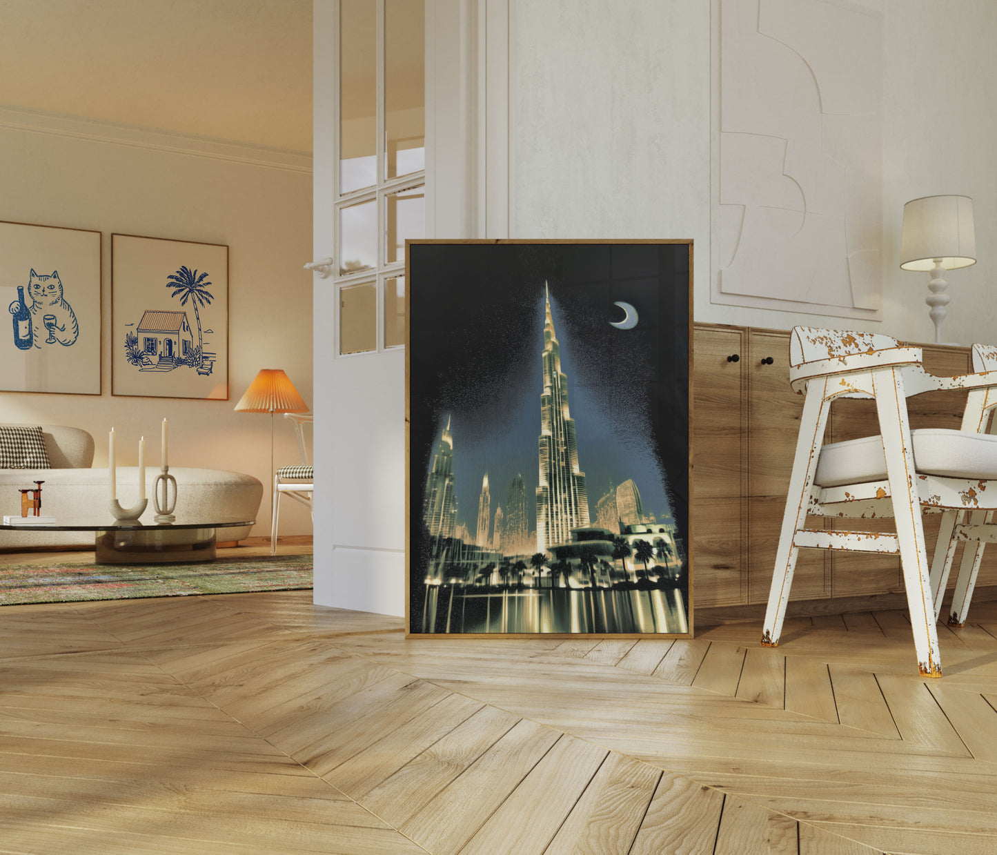 Poster Skyline di Dubai Notte Luna