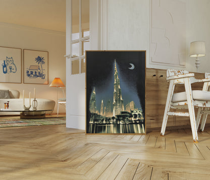 Poster Skyline di Dubai Notte Luna