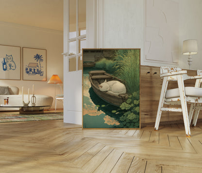 Sleeping Cat by the Boat Poster