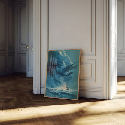Draak stijgt uit oceaan poster