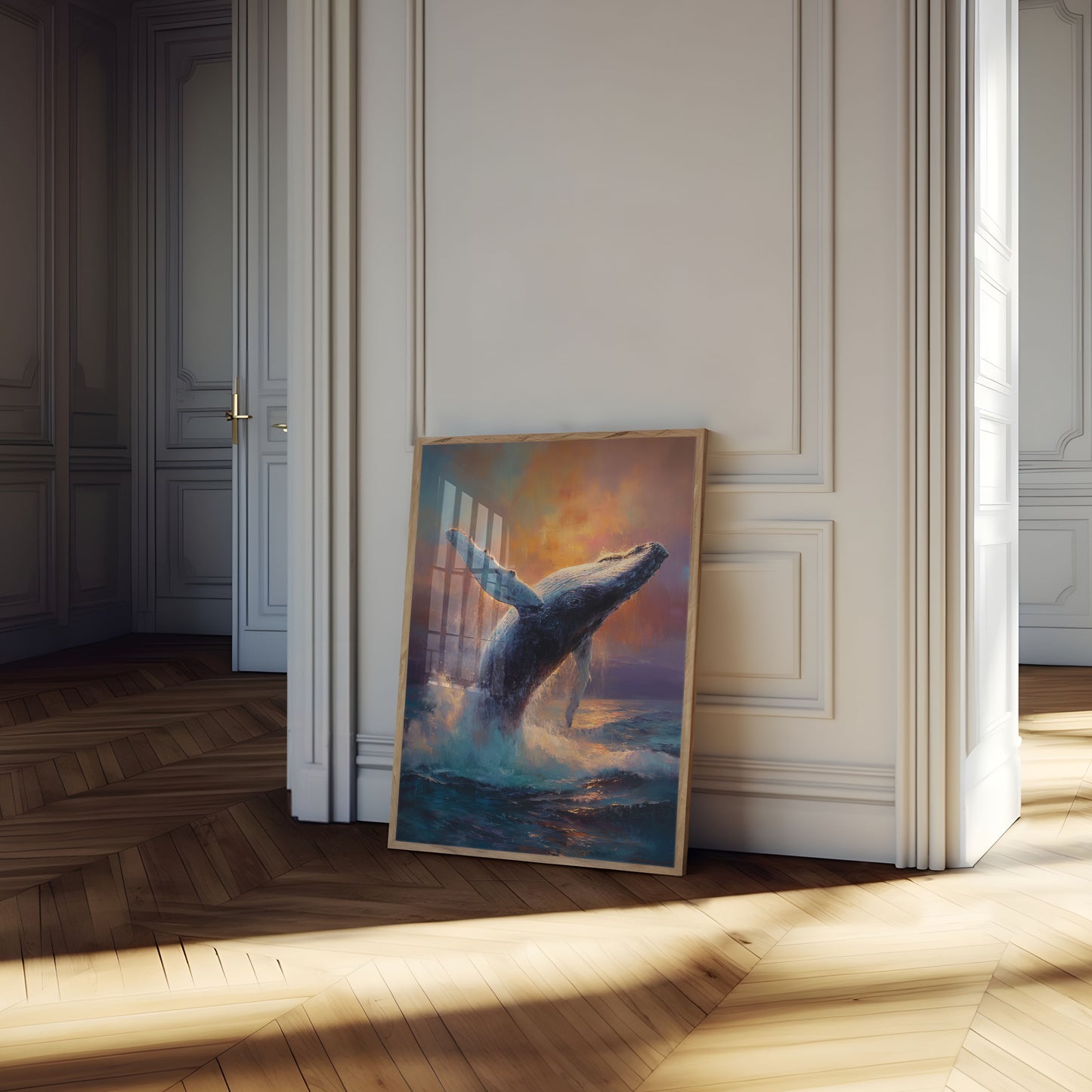 Breaching Whale Golden Sunset Poster