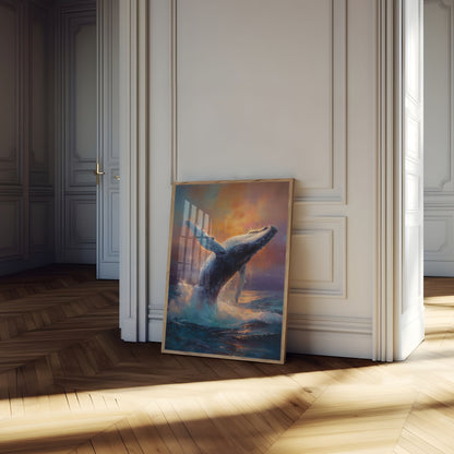 Breaching Whale Golden Sunset Poster
