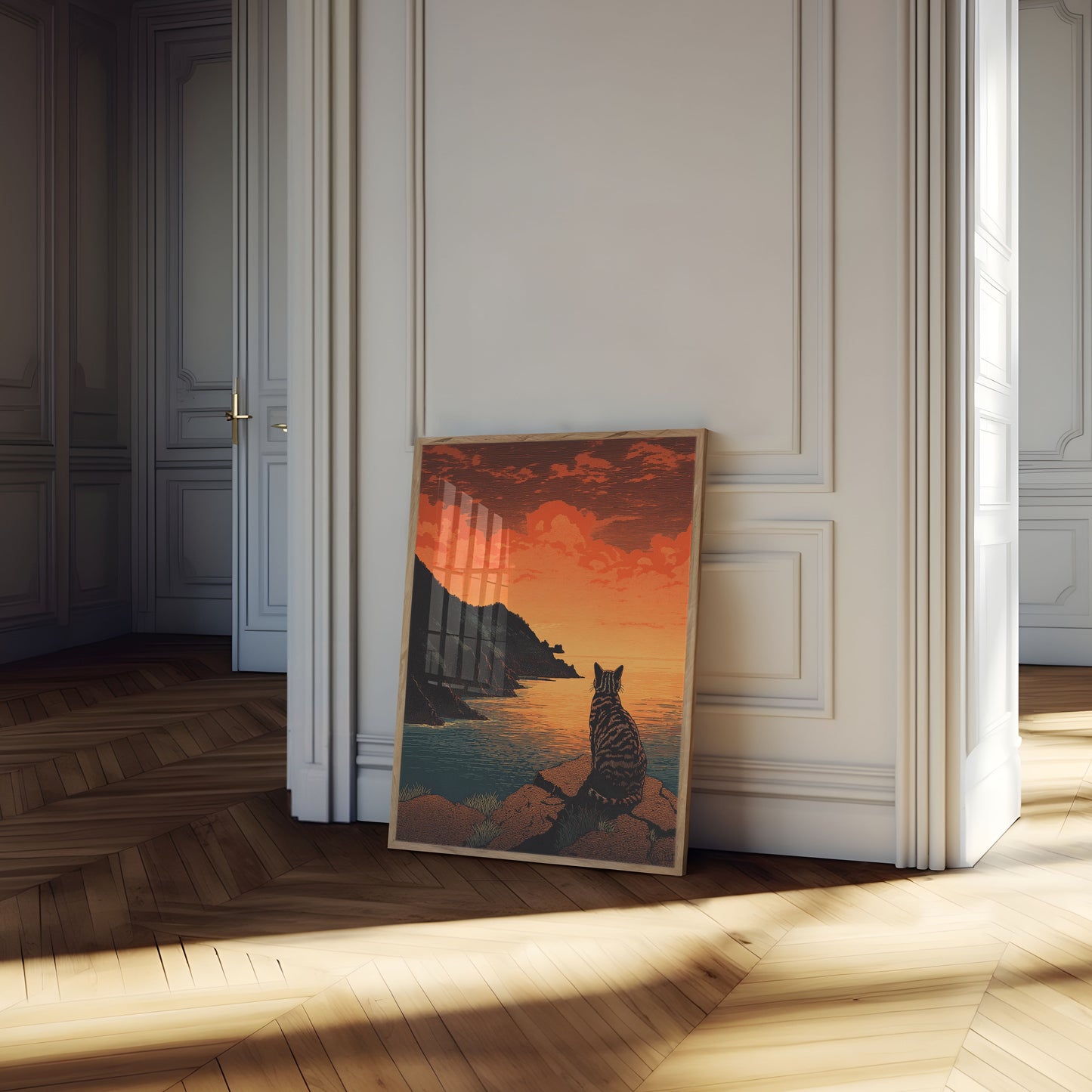 Cat Watching Sunset Cliffs Poster