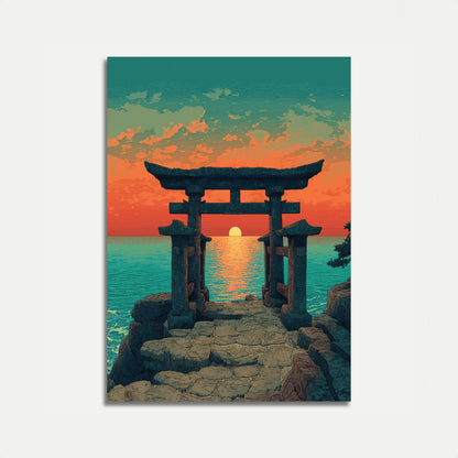 Japanese Torii Gate Sunset Poster