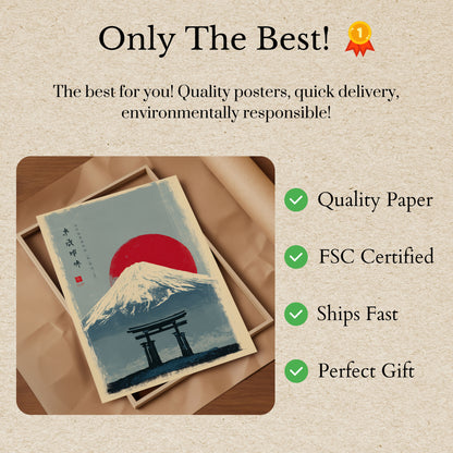 Póster del Monte Fuji con el amanecer carmesí