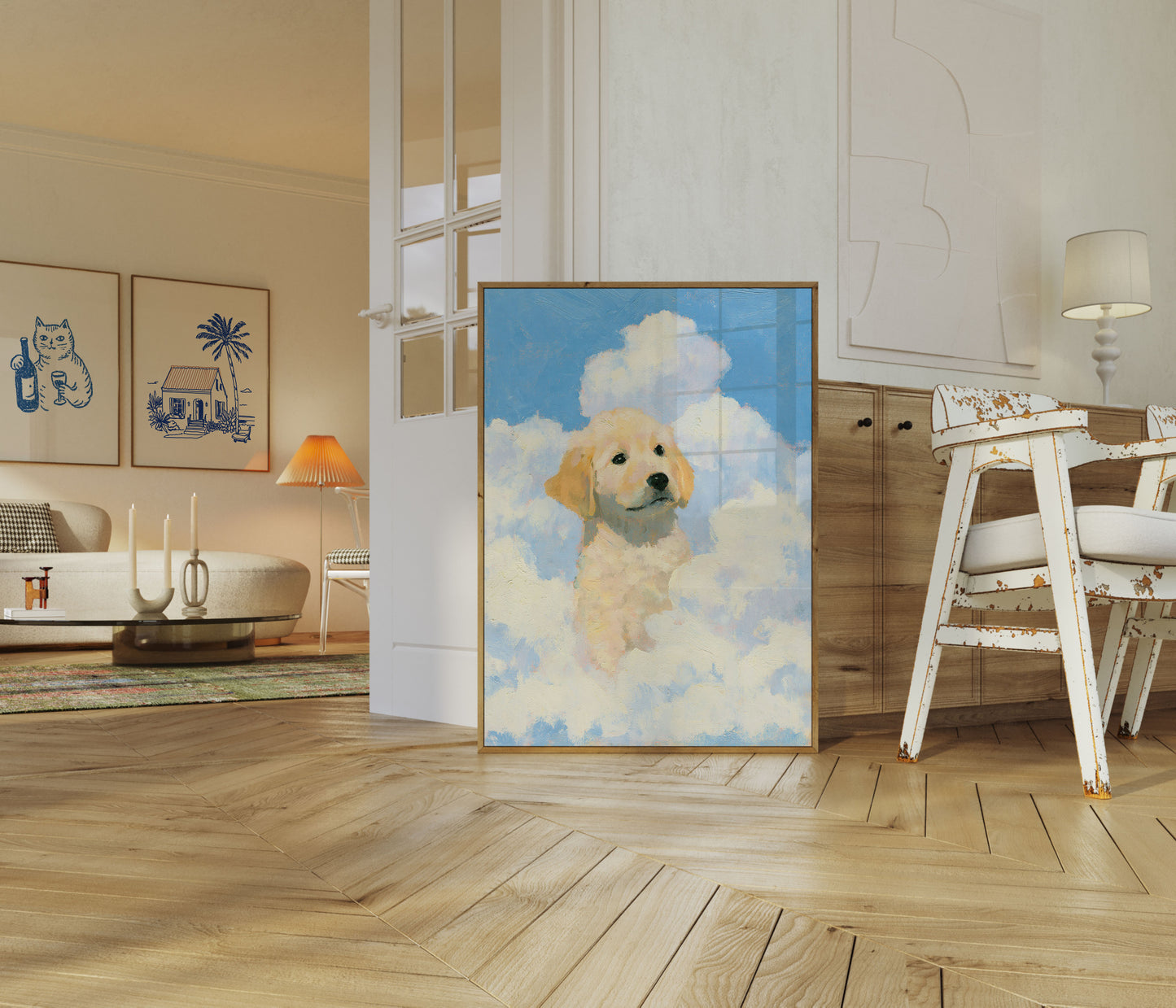 Guld Labrador Bland Skyer Plakat