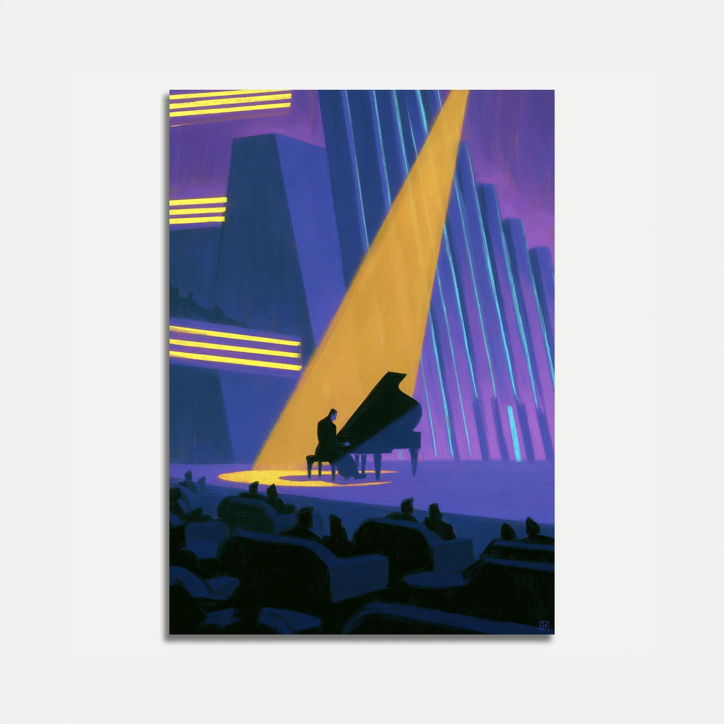Pianista em Poster sob Holofote Dourado