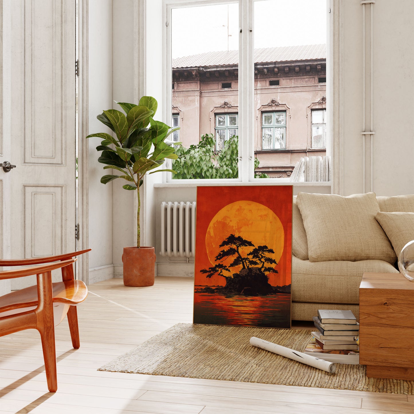 Plakat Bonsai Drzewo Zachód Słońca