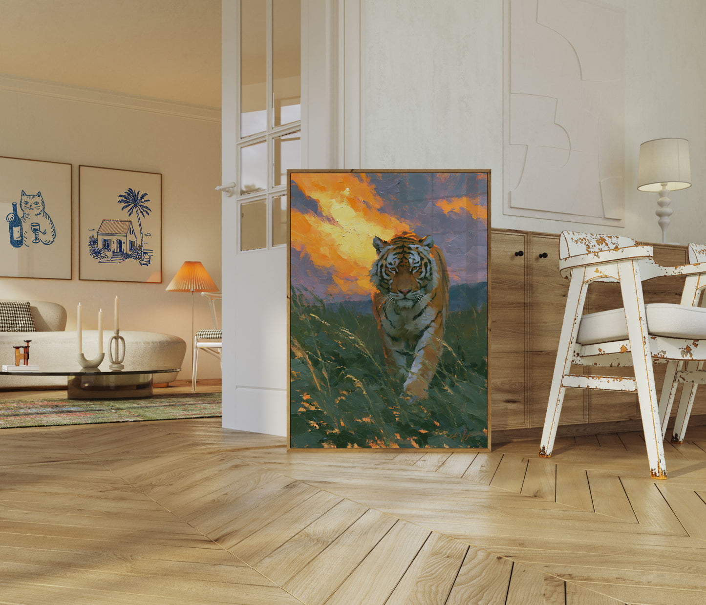 Tiger in Golden Grassland Poster