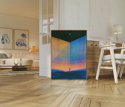Solitary Figure at Sunset Poster