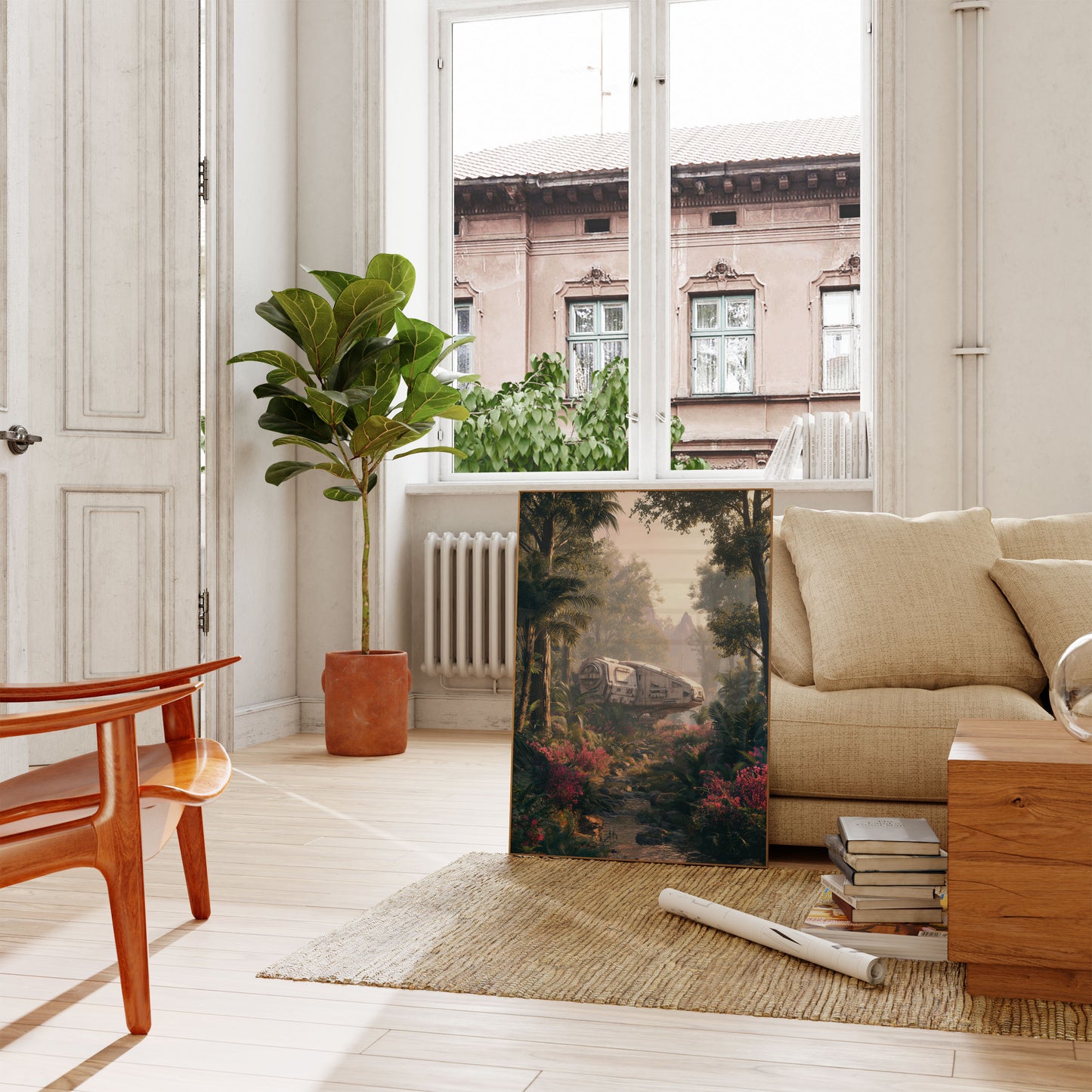 Futuristic Pod in Jungle Landscape Poster