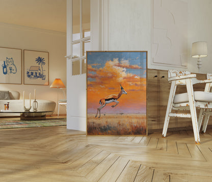 Gazelle Leaping Across Savanna Poster