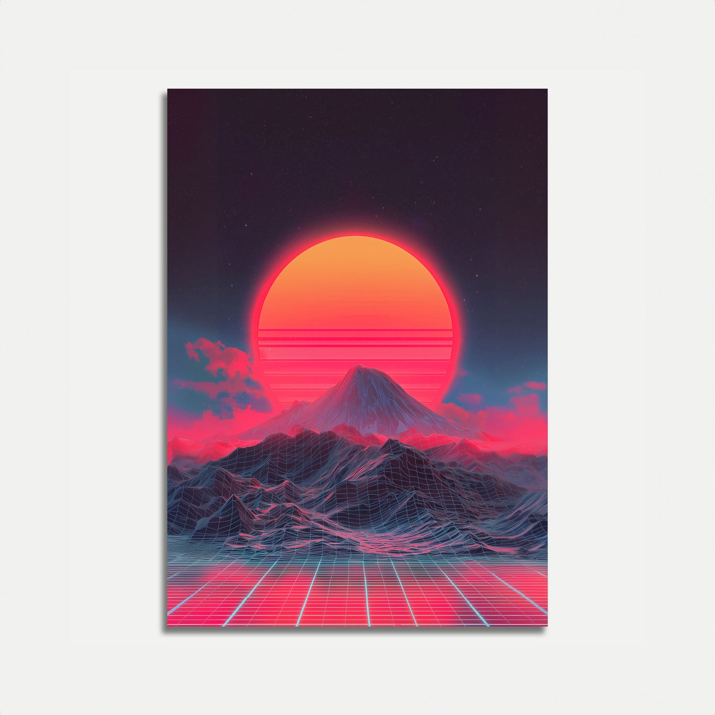 Retroer Synthwave-Sonnenuntergang Bergposter