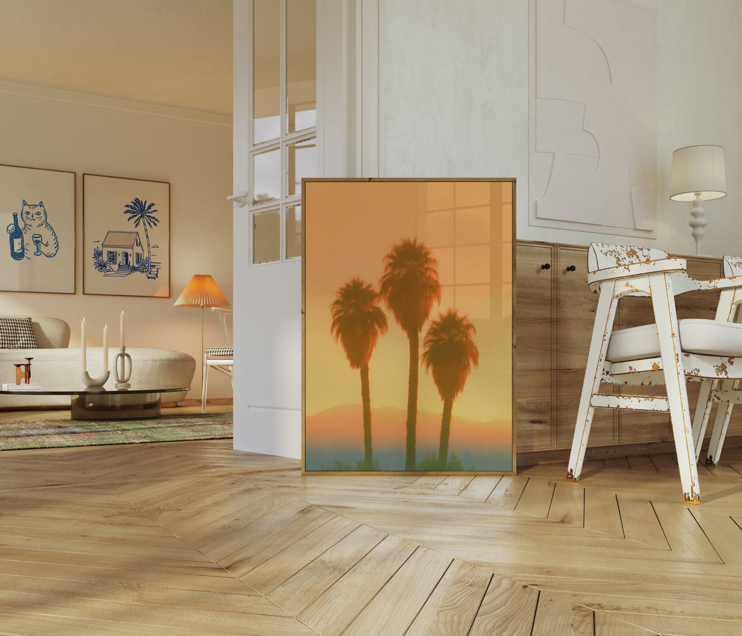 Poster di Palme nel Deserto al Tramonto