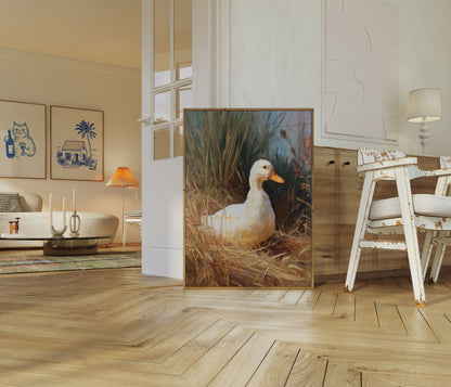White Duck in Grassy Meadow Poster