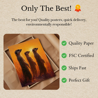 Stokstaartjes bij Golden Sunrise Poster