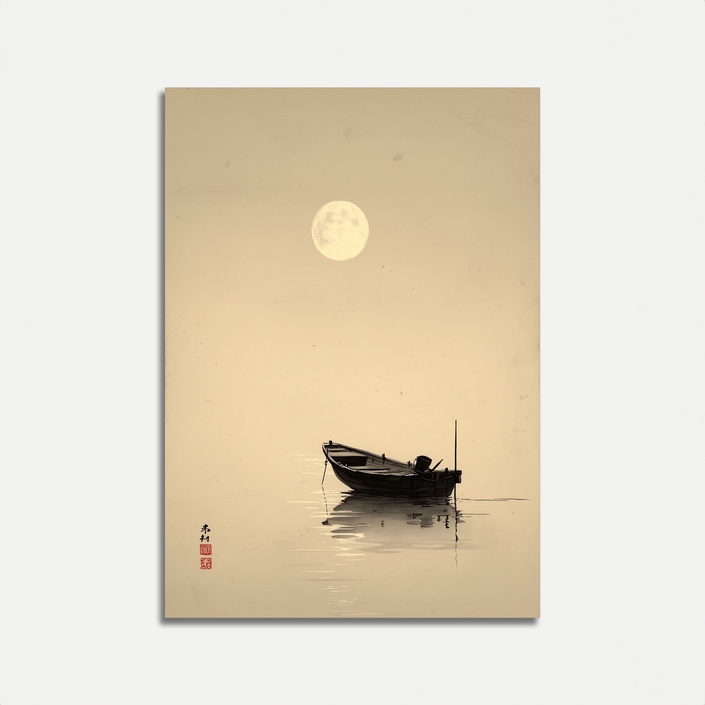 Affiche Bateau au Clair de Lune et Eaux Calmes