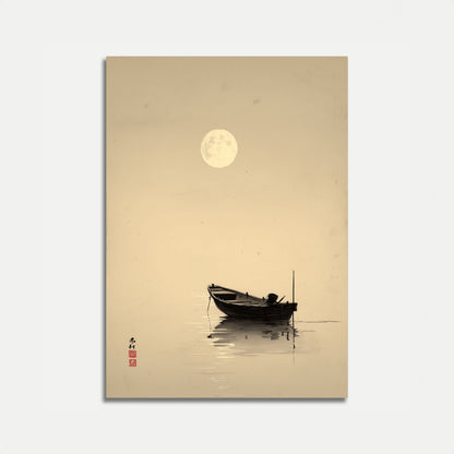 Affiche Bateau au Clair de Lune et Eaux Calmes