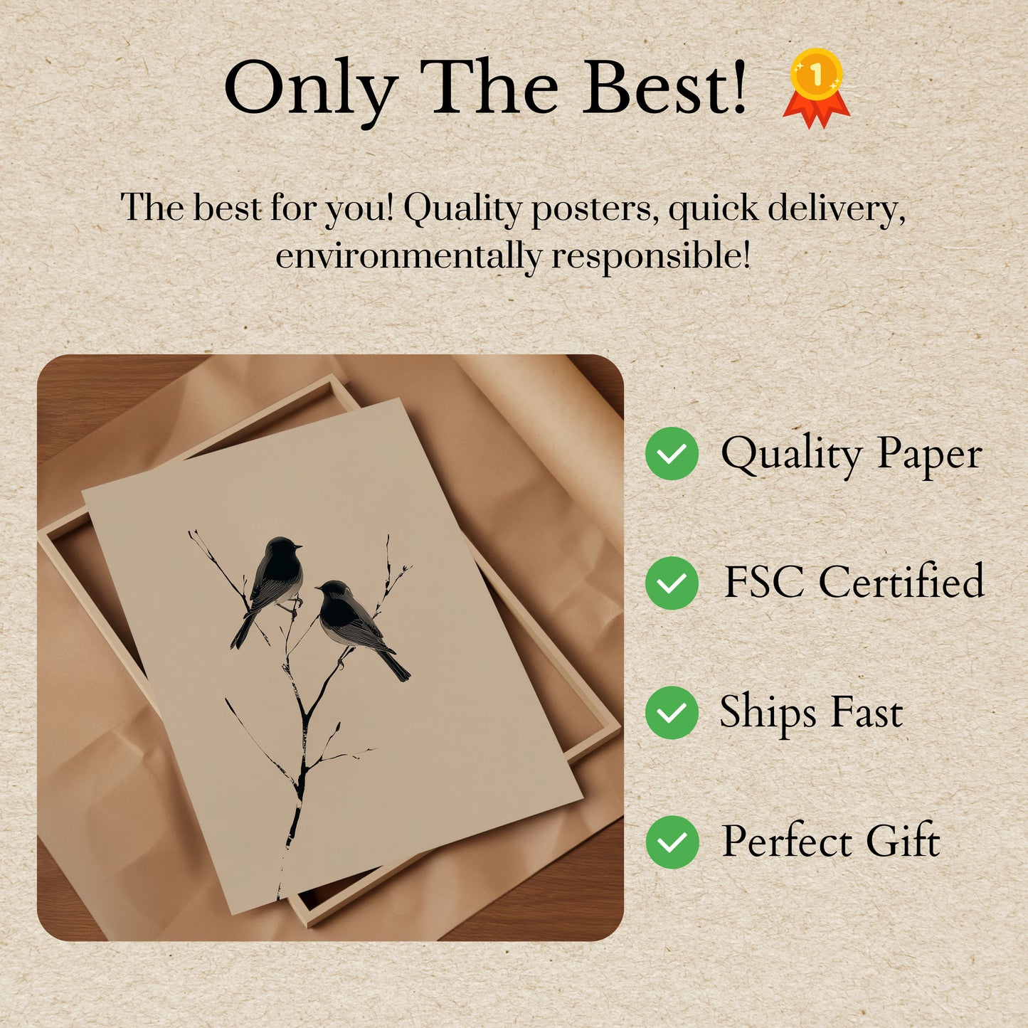 Póster minimalista de pájaros en una rama