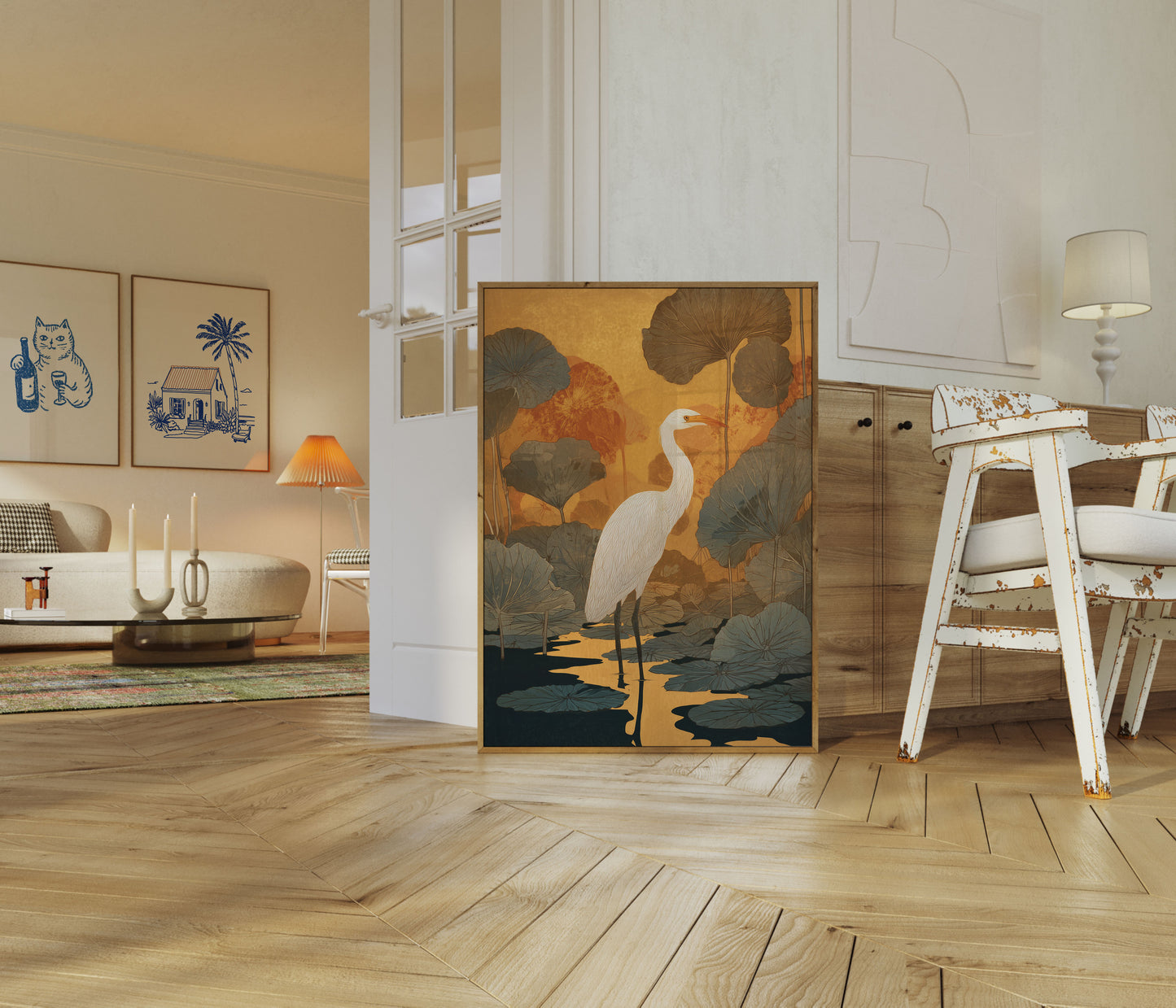 White Heron in Lotus Pond Poster