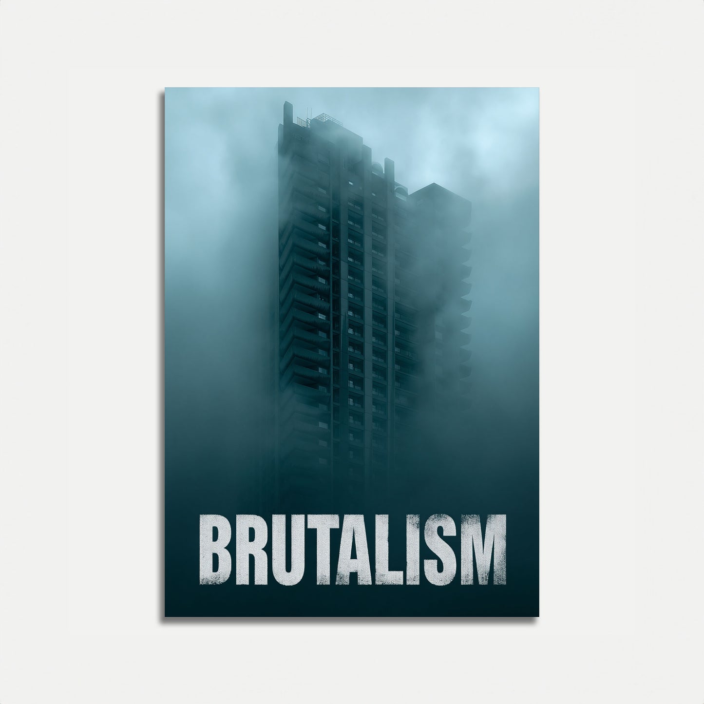 Brutalist Tower in Mist Poster
