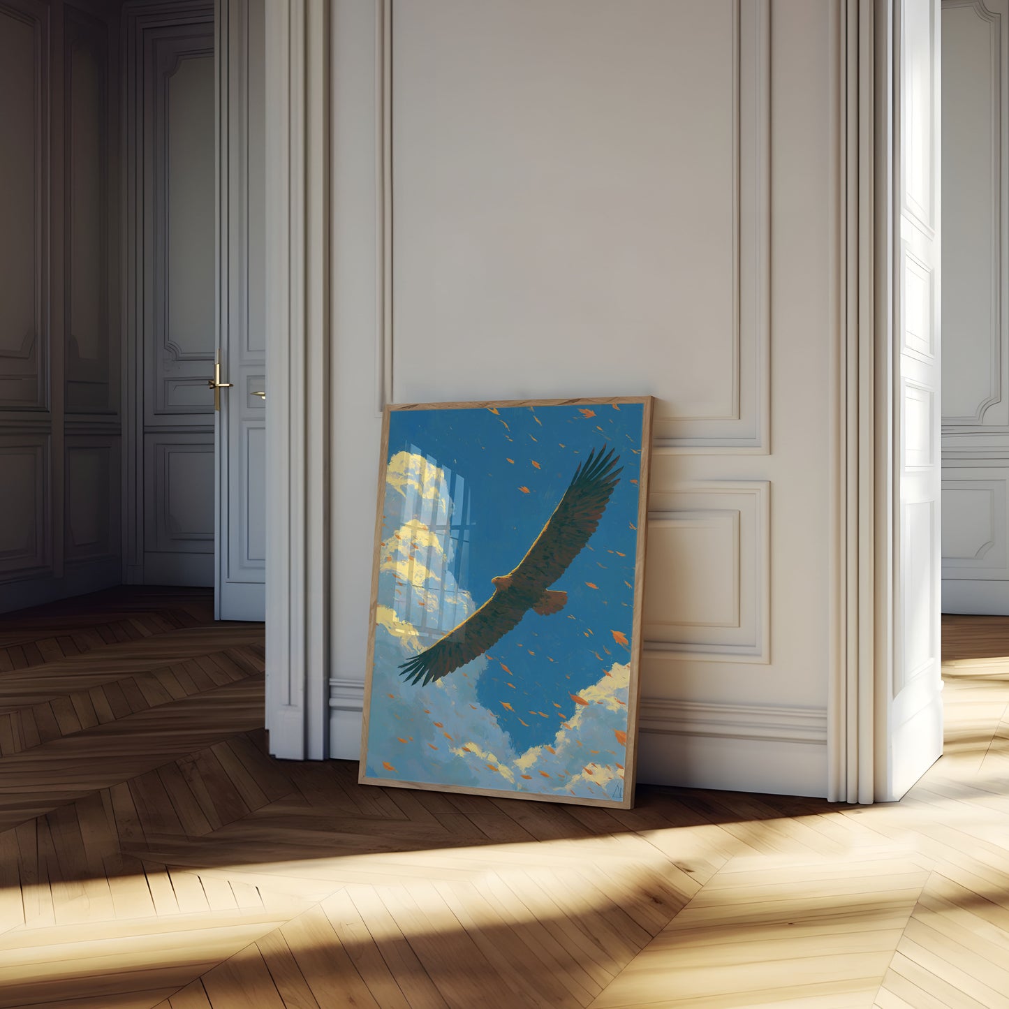 Adelaar zwevend door wolken poster