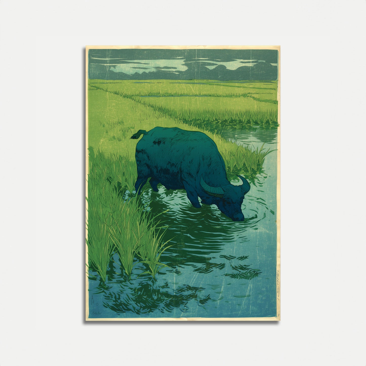 Buffalo drikker ved strømmen plakat