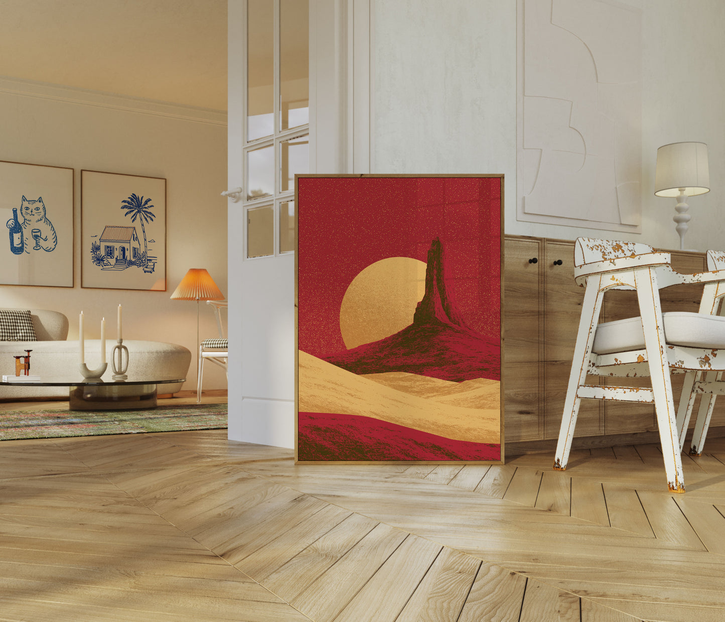 Desert Landscape with Golden Moon Poster