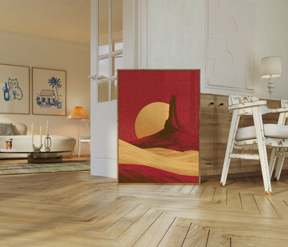 Desert Landscape with Golden Moon Poster