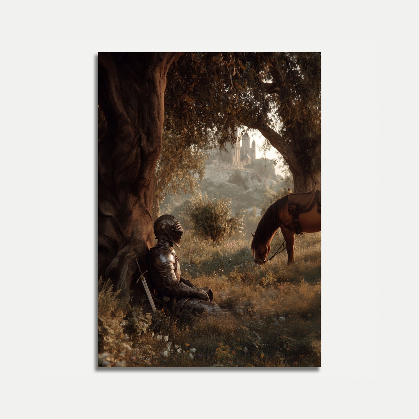 Moment de quiétude d'un chevalier médiéval