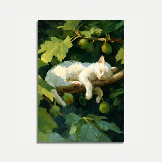 Witte Kat in Appelboom Poster