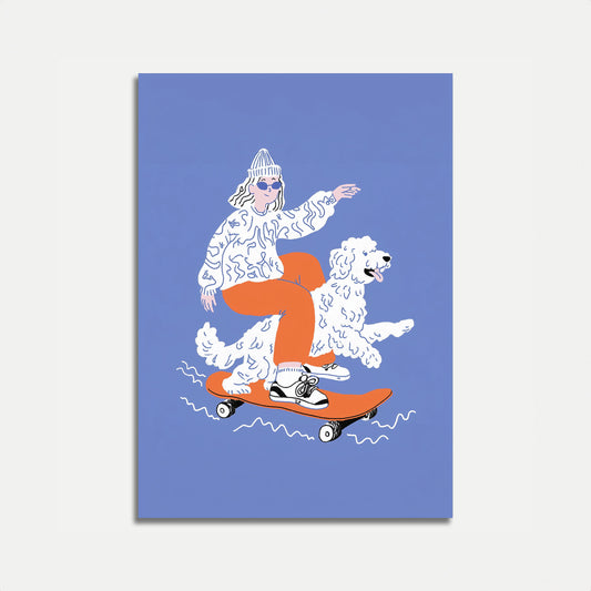 Skateboarding with Fluffy Friend Poster