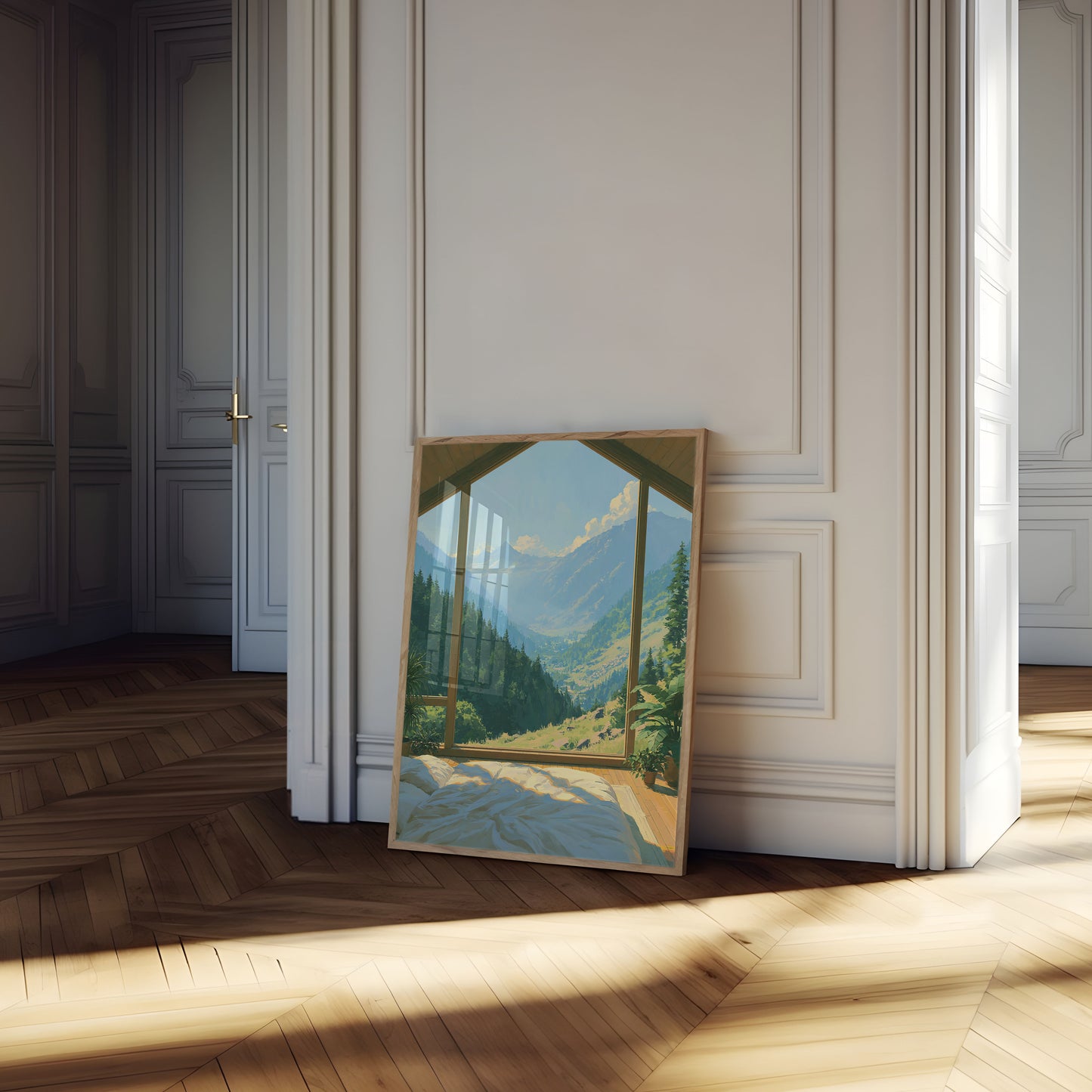 Plakat: Poranne światło w dolinie górskiej