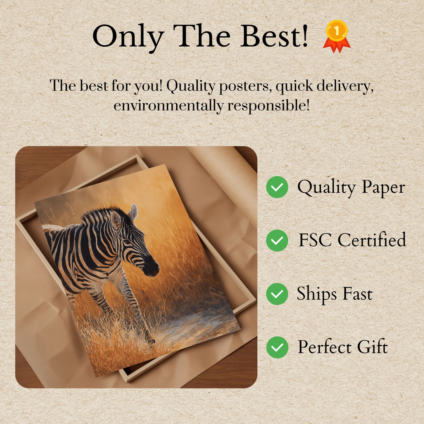 Golden Savanna Zebra Poster