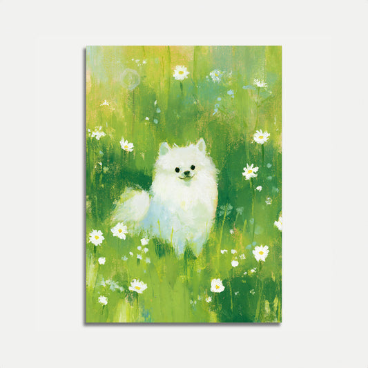 Lieve Witte Pup in Madeliefjes Poster