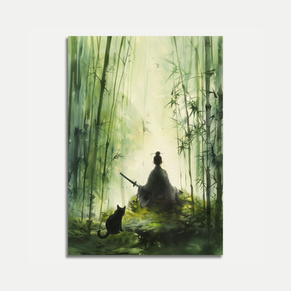Póster del bosque de bambú del samurái zen