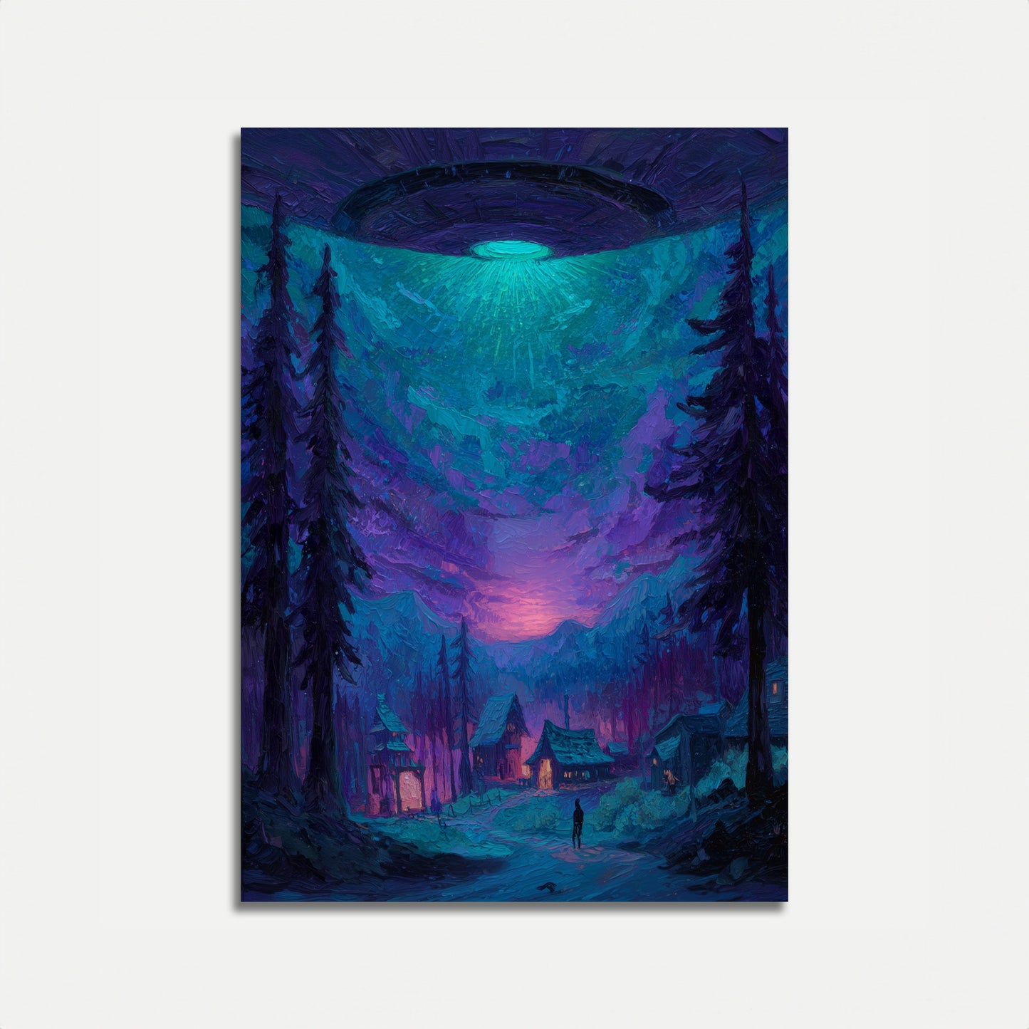 Alien Abduction Forest Night Poster