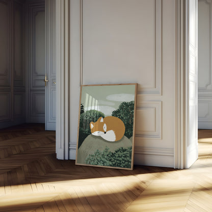 Slaperige Vos op Steen Poster
