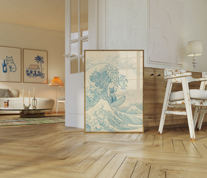 Cool Cat Surfing Great Wave Poster