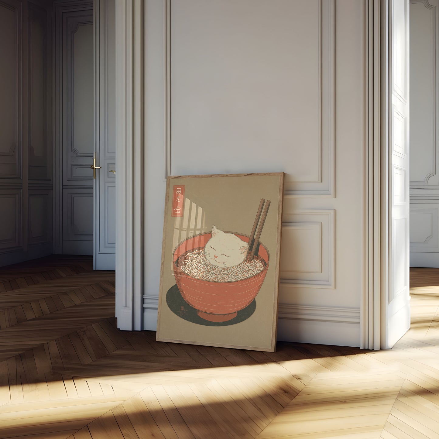 Katze in Nudelschüssel Poster