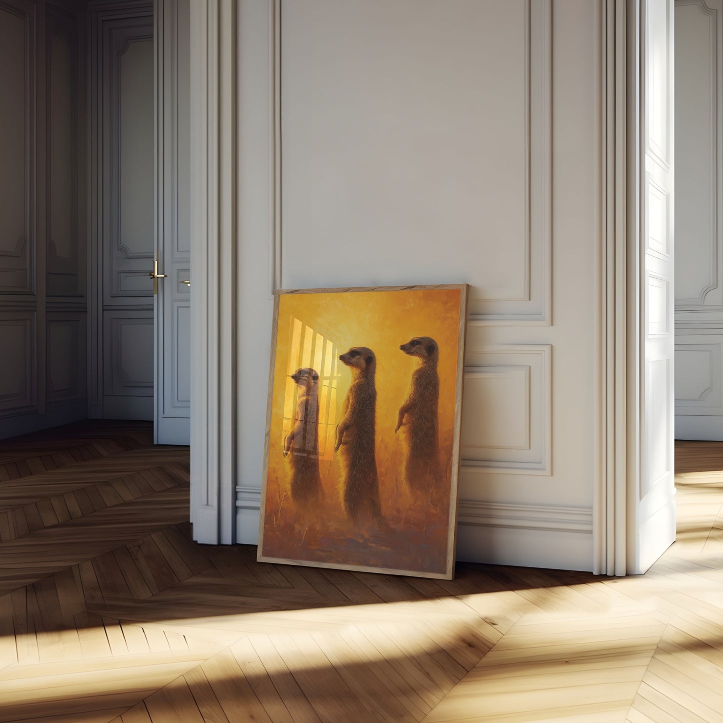 Meerkats in Golden Desert Poster