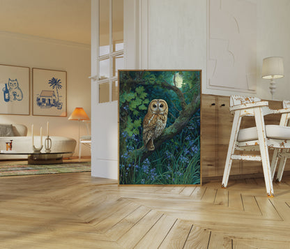 Moonlit Owl Forest Poster