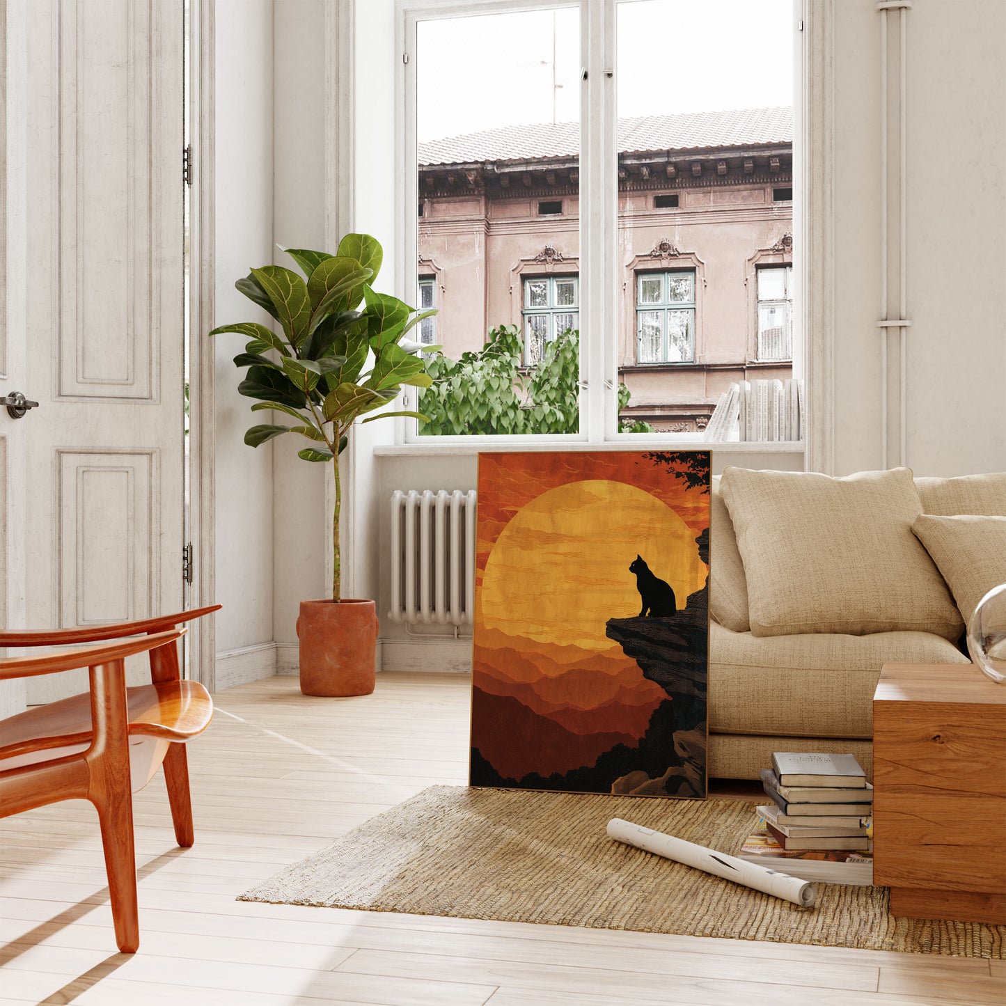 Cat Watching Sunset Poster