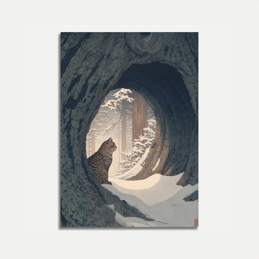 Cat in Snowy Forest Poster