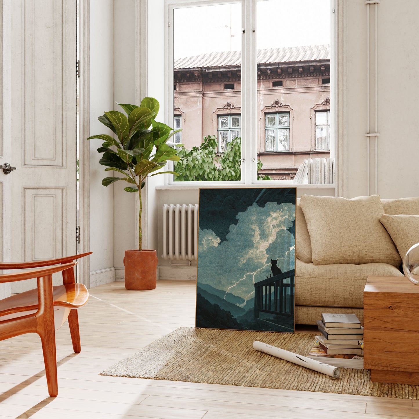 Kat ser storm tordenvejr plakat