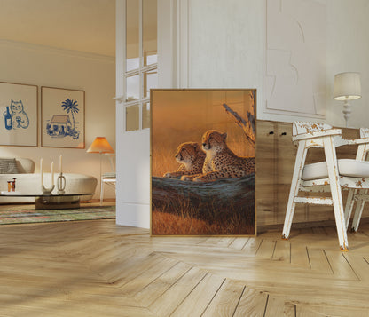 Cheetahs in Golden Savanna Poster