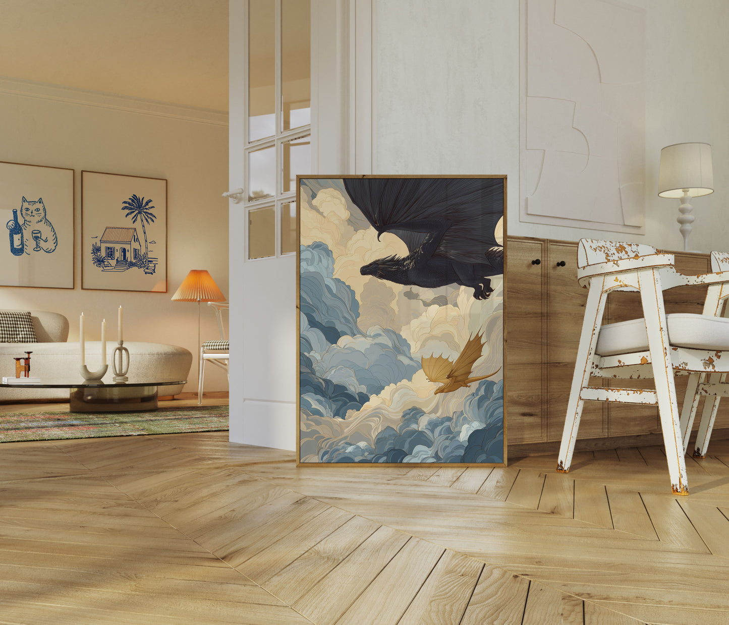 Dragons in Cloudy Skies Poster