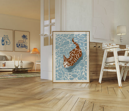 Swimming Cat Water Poster