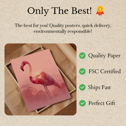 Roze Zonsondergang Flamingo Poster
